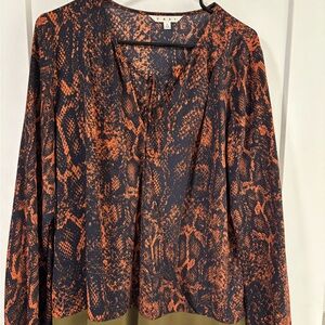 CAbi Women's Vibrant Orange and Black Blouse